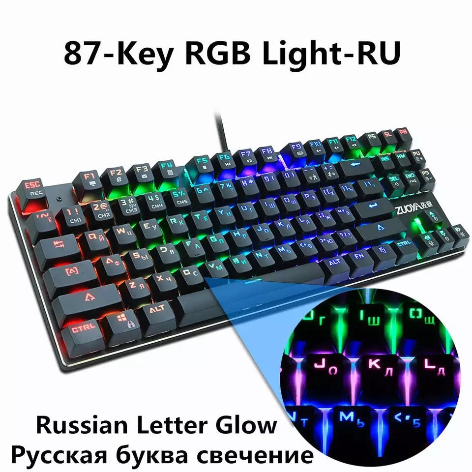 Teclado mecânico de 87 teclas Eixo verde Teclado para jogos Eixo vermelho - O Retalho