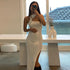 Vestido com Fendas em Malha de Cor Sólida e Gola Halter, Novo Estilo de Verão. - O Retalho