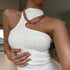 Vestido com Fendas em Malha de Cor Sólida e Gola Halter, Novo Estilo de Verão. - O Retalho