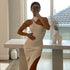 Vestido com Fendas em Malha de Cor Sólida e Gola Halter, Novo Estilo de Verão. - O Retalho