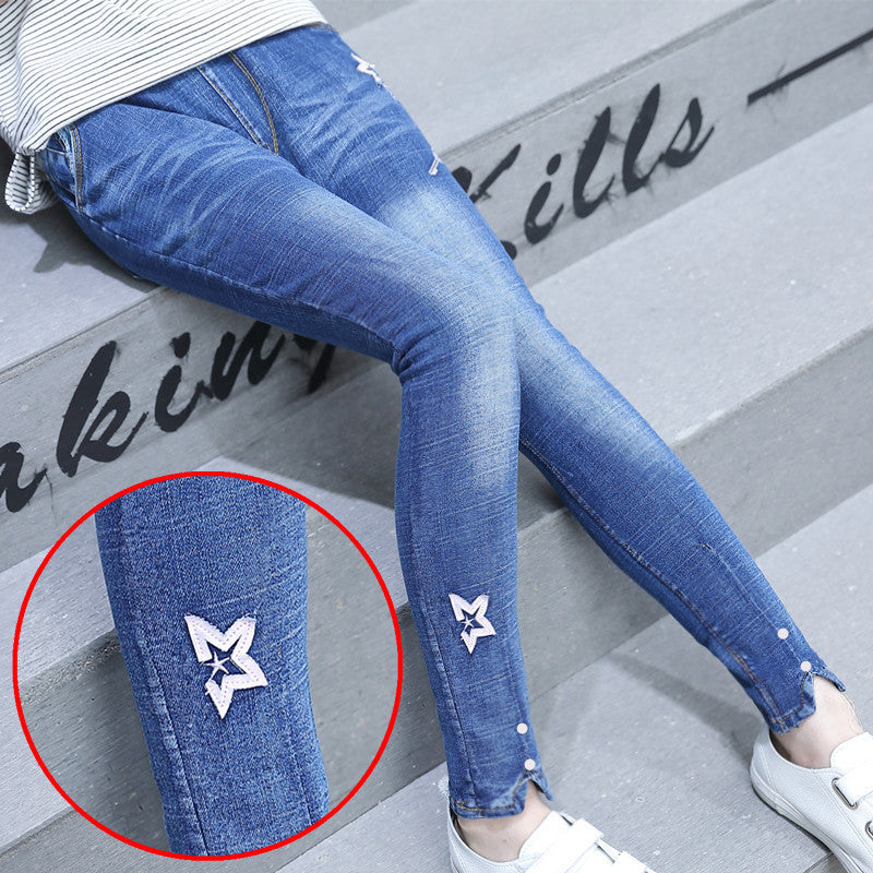 jeans skinny com detalhes de estrela para menina - O Retalho