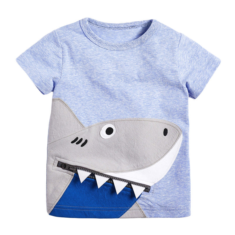 Camiseta infantil de desenho animado de manga curta de algodão tricotado para meninos - O Retalho