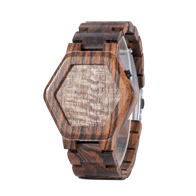 Relógio de pulso masculino de madeira com display LED, visão noturna - O Retalho