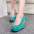 Women Spring Style Platform Wedge Daily Pumps Shoes Fashion Ladies Peep Toe Mixed Color Suede Party High Heel Shoe - O Retalho