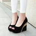 Women Spring Style Platform Wedge Daily Pumps Shoes Fashion Ladies Peep Toe Mixed Color Suede Party High Heel Shoe - O Retalho