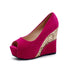 Women Spring Style Platform Wedge Daily Pumps Shoes Fashion Ladies Peep Toe Mixed Color Suede Party High Heel Shoe - O Retalho