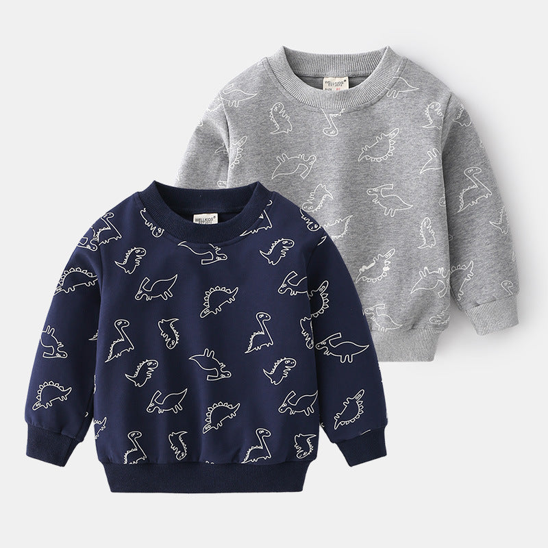 Unhooded Pullover Long Sleeve Blue Grey Cute Boy Sweatshirt - O Retalho