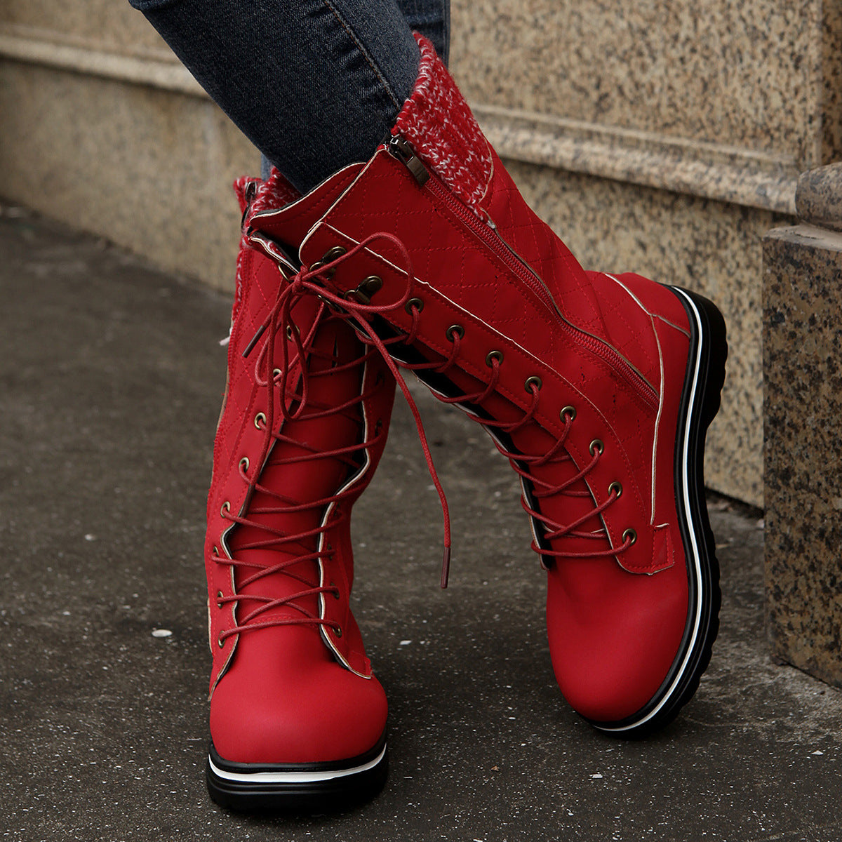 Botas de Cowboy de Cano Médio com Amarração para Mulheres - O Retalho