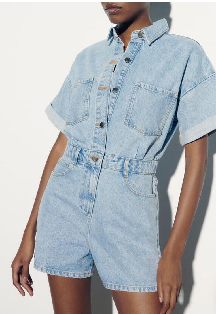 Novo Macacão de jeans Multicolorido de Moda Casual - O Retalho