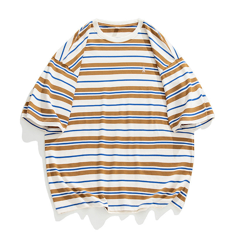 🥵camiseta masculina para Verão estilo solto e bordado casal manga curta - O Retalho