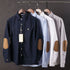 Elbow Patch Long Sleeve Shirt Men's Lapel Japanese-style Retro - O Retalho