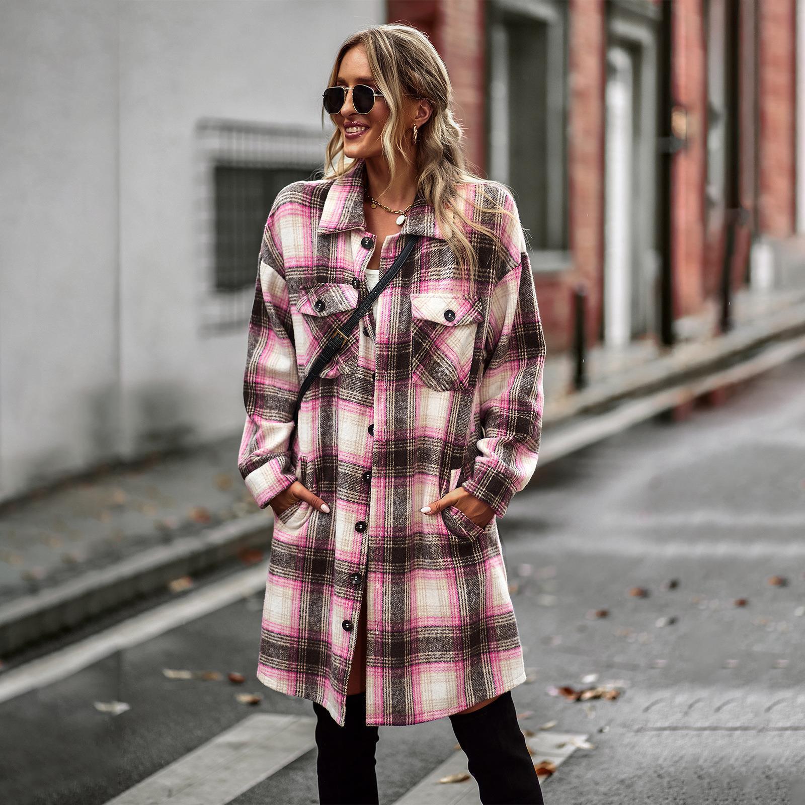 Temperament Leisure Long Plaid Tup Cardigan Coat - O Retalho