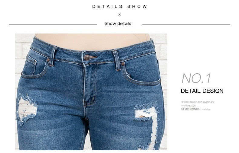Women's Summer Plus Size Worn Fashion Jeans Women - O Retalho