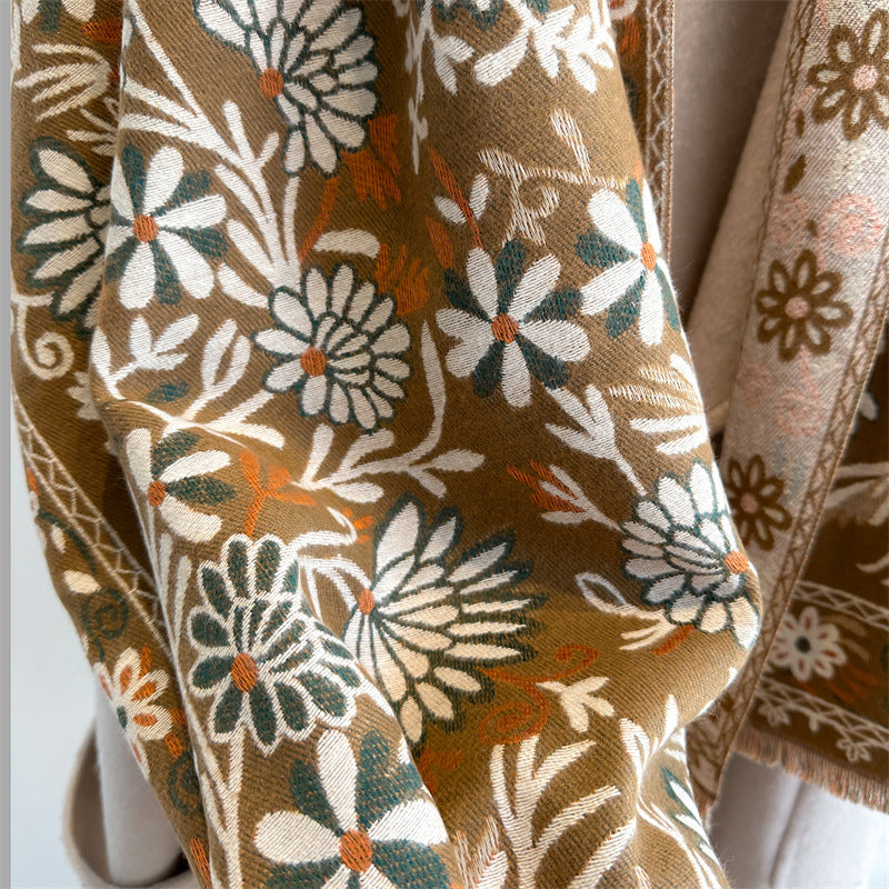 Cashmere-like Flower Scarf Warm Shawl - O Retalho