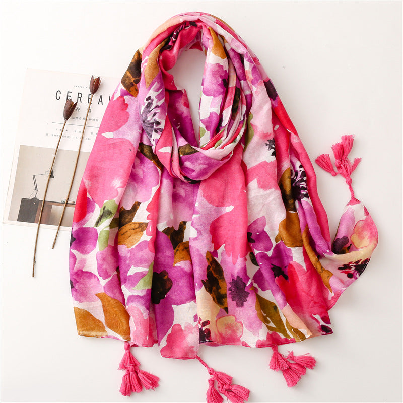 New Blooming Color Cotton And Linen Feel Scarf Soft Shawl - O Retalho