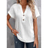 Camiseta Feminina Com Manga Batwing De Cor Sólida E Botão Com Decote Em V - O Retalho