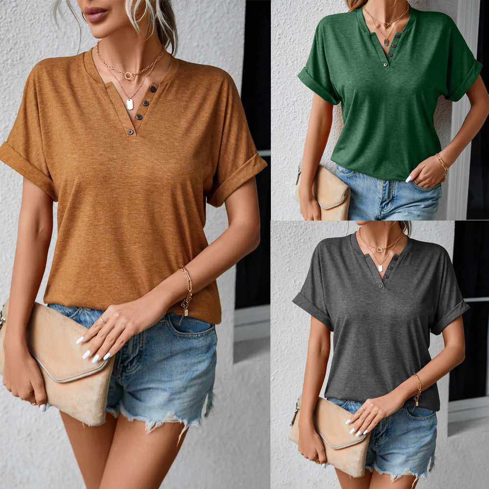 Camiseta Solta Com Decote Em V Casual - O Retalho