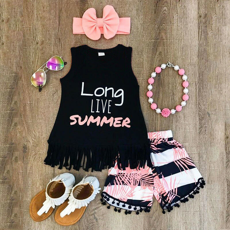 Shorts com bainha estampada com franjas e blusa infantil - O Retalho