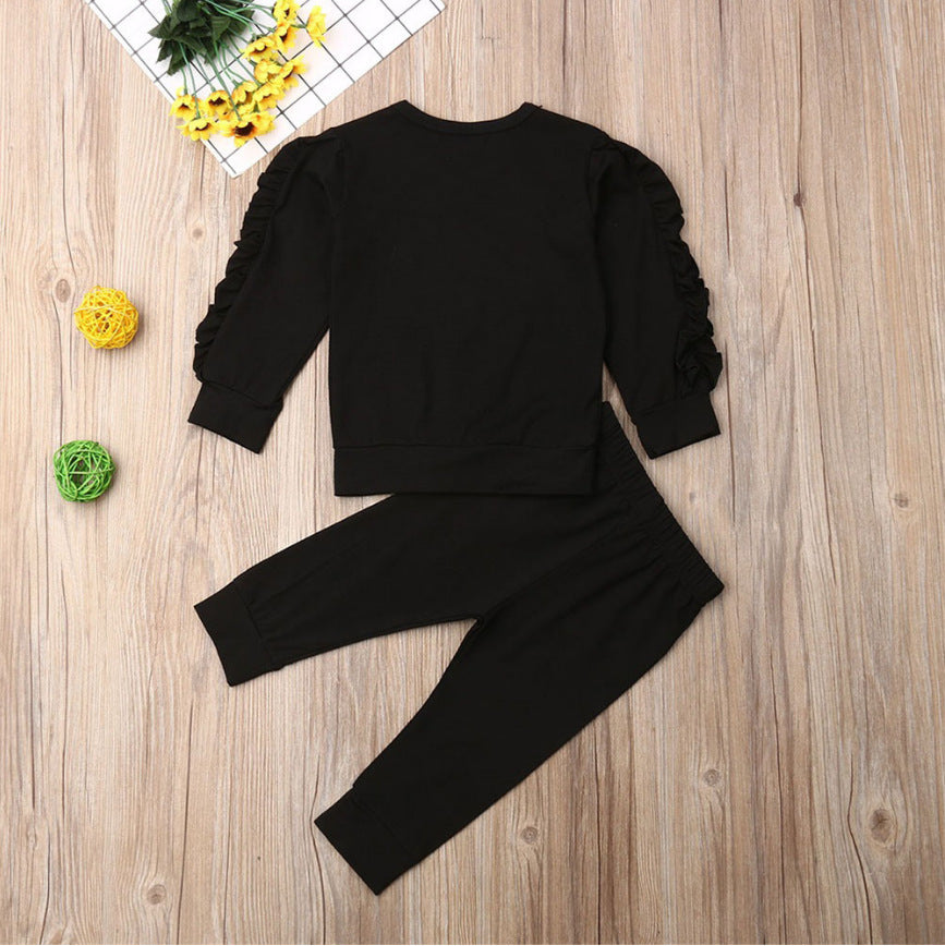 Newborn Baby Boys Girls Ruffles Jumper Solid Long Sleeve Sweatshirt Tops Pants Infant Kids 2Pcs Outfits Clothes Set Fall Clothes - O Retalho