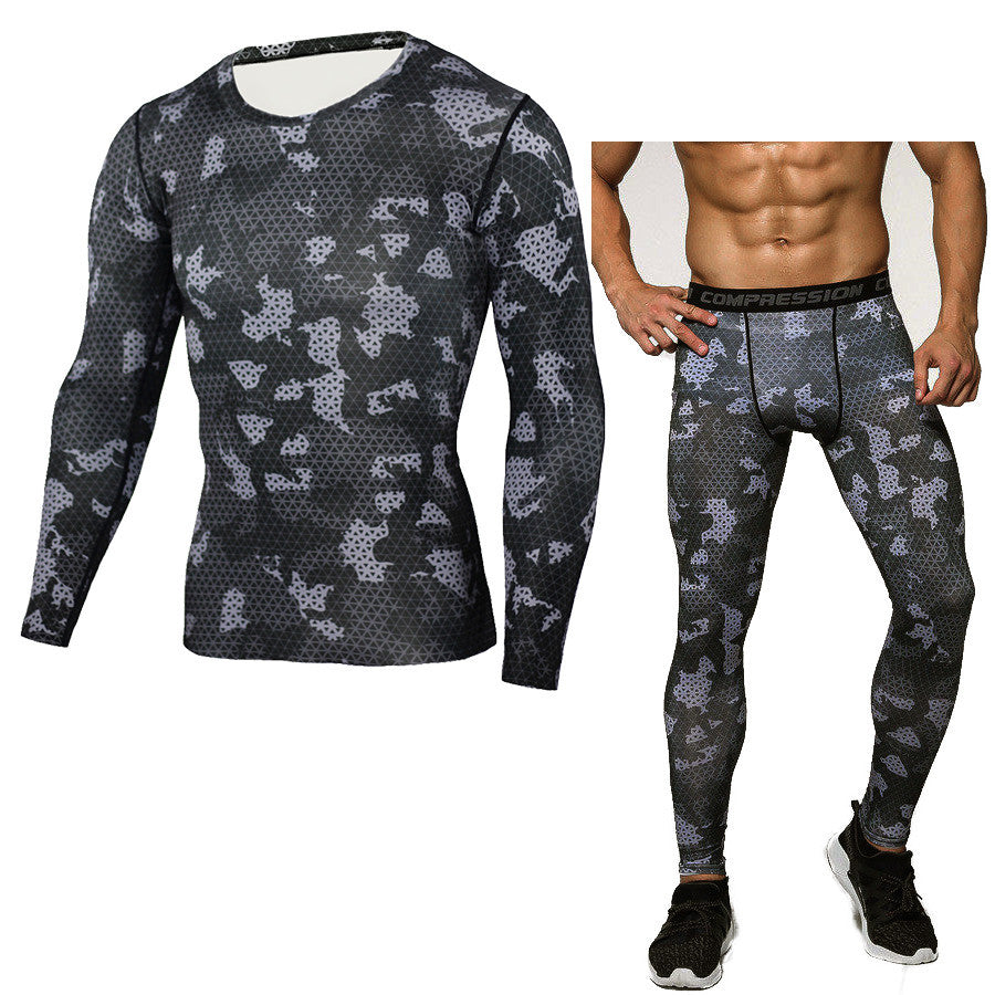 Conjunto de Compressão Camuflado para Esportes - Manga Longa e Calça Justa - O Retalho