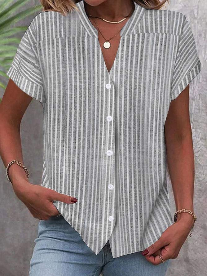 Camisa De Manga Curta Casual Listrada - O Retalho