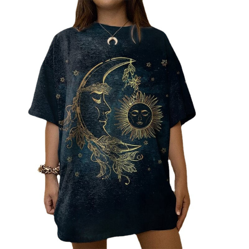 Retro Sun And Moon Printed Short Sleeve - O Retalho