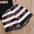 Shorts com bainha estampada com franjas e blusa infantil - O Retalho