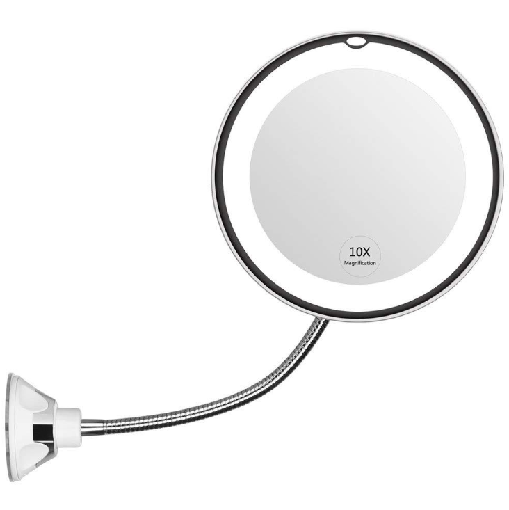 Espelho de maquilhagem giratório 360º com ampliação de 10x e iluminação LED - O Retalho