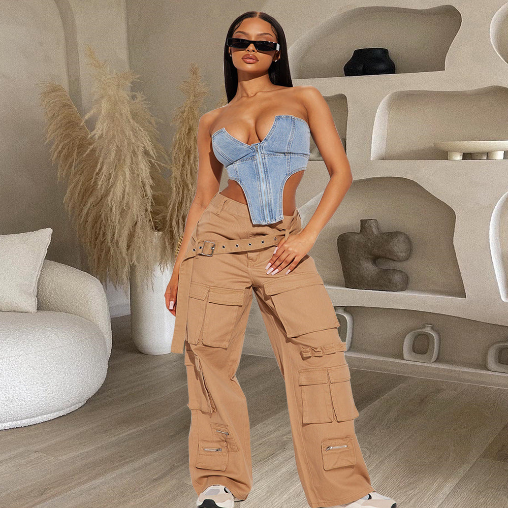 Top de tubo de jeans com zíper irregular - O Retalho