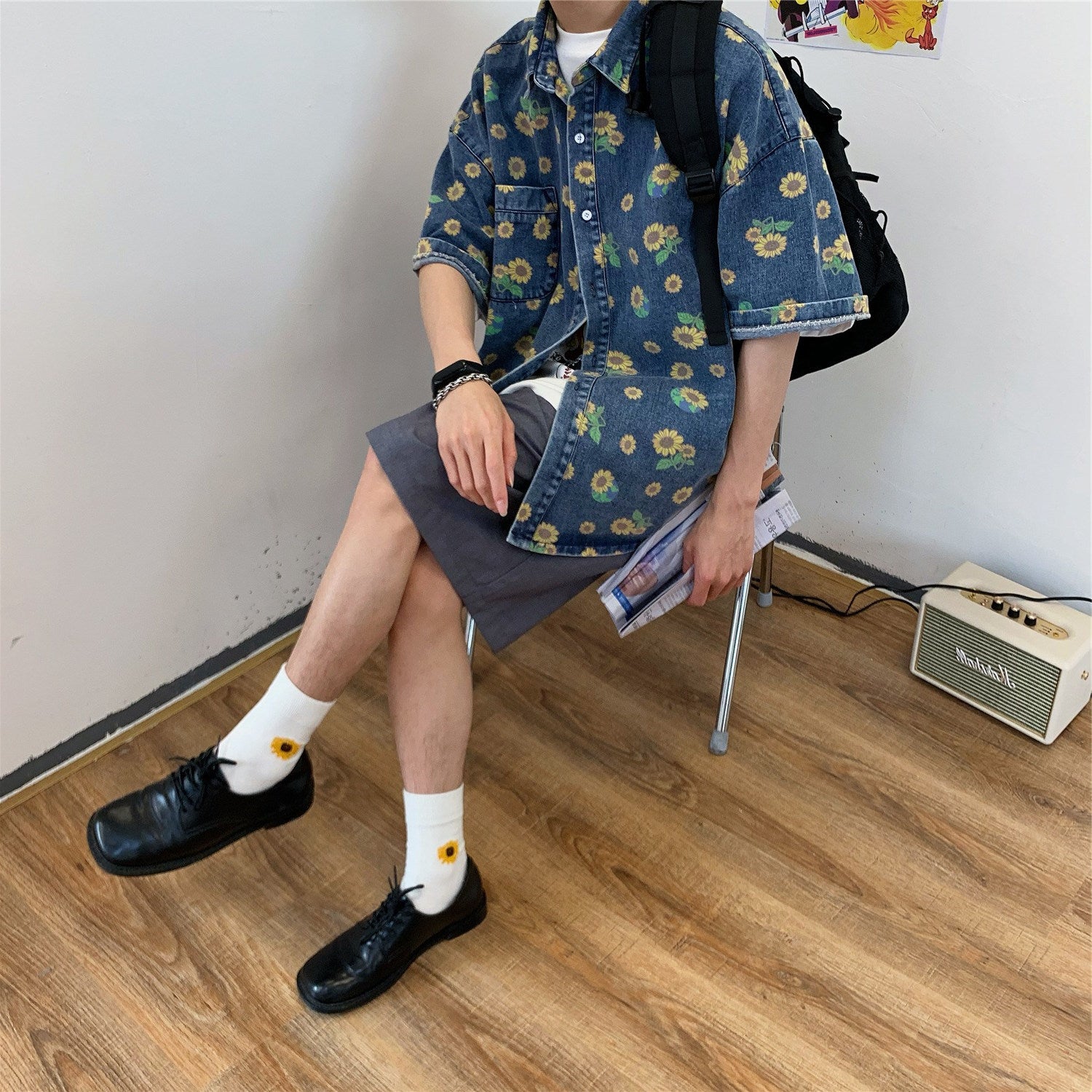 Retro Do The Old Cowboy Shirt Men's Summer Hong Kong Washed Loose Short Sleeve Top - O Retalho