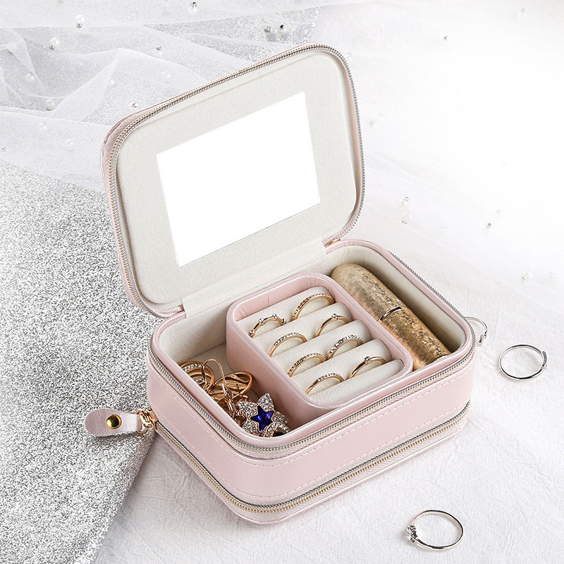 Simple Zipper Leather Jewelry Box Storage - O Retalho