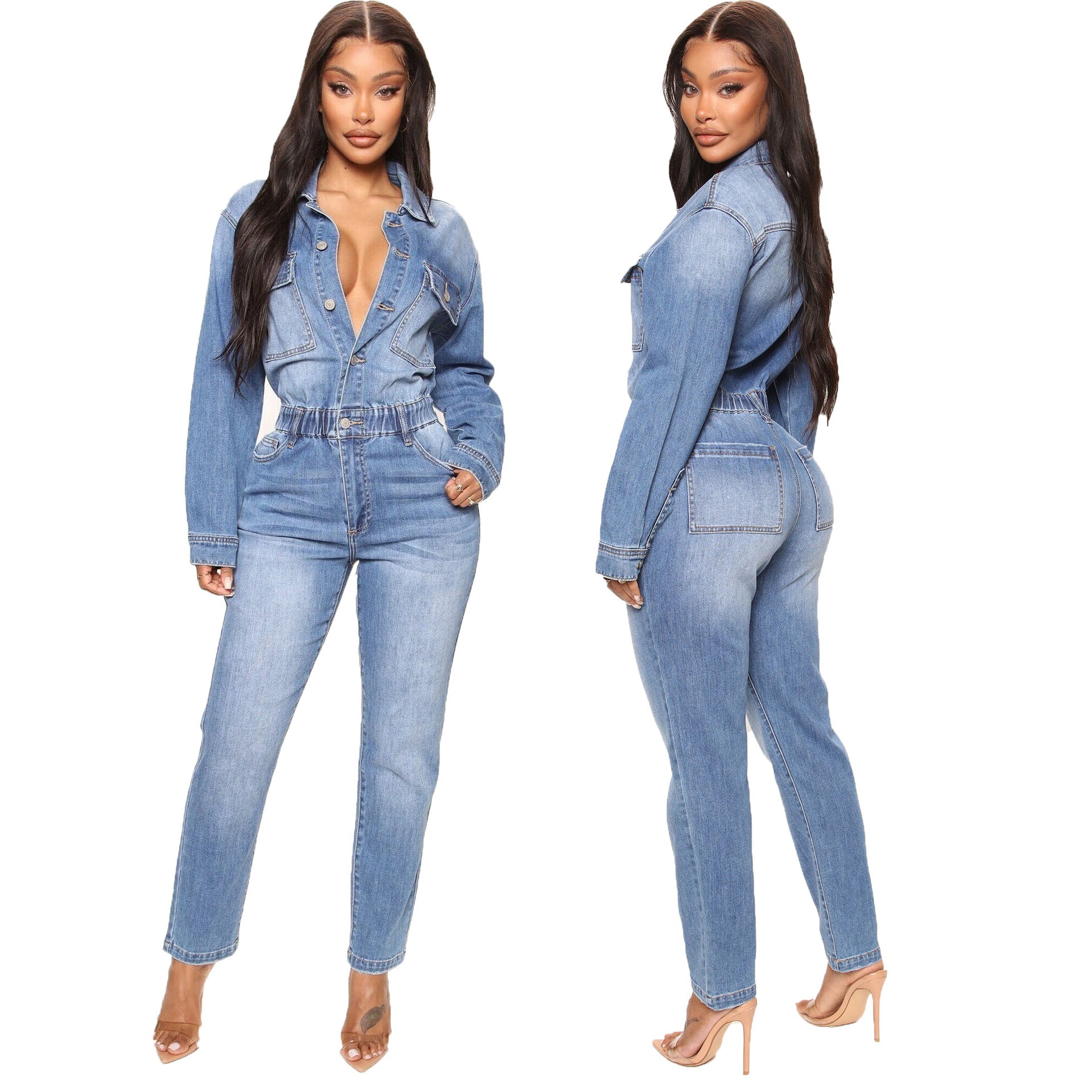 Macacão Jeans Slim Fit com Elástico - O Retalho