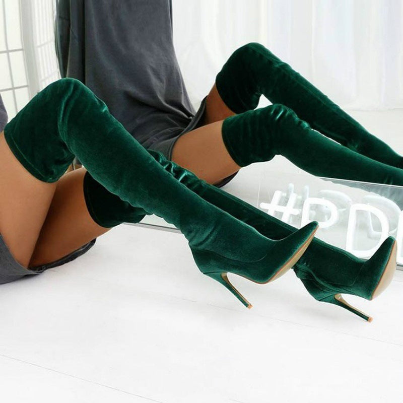 Botas de Cano Alto com Salto Elástico Pontiagudo para Mulheres - O Retalho
