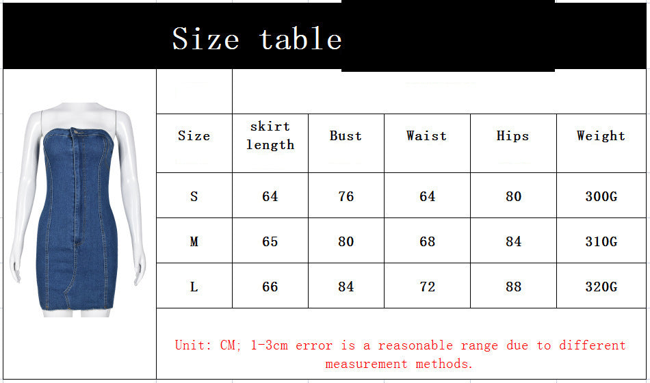 Sexy Slim-fit Tassel Washed Denim Tube Top Dress For Women - O Retalho
