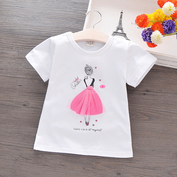 camiseta de algodão para meninas com desenhos animados - O Retalho