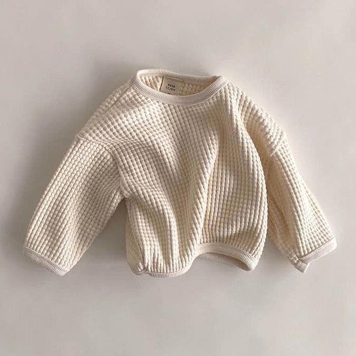 Camiseta solta com waffle simples para crianças - O Retalho