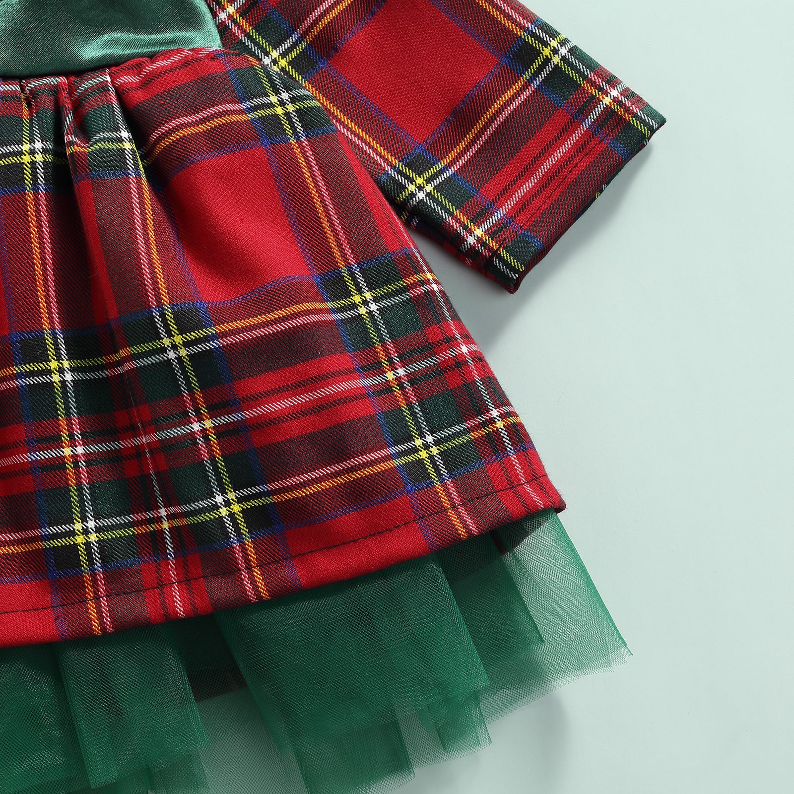 Vestido de Natal com laço xadrez vermelho para meninas - O Retalho