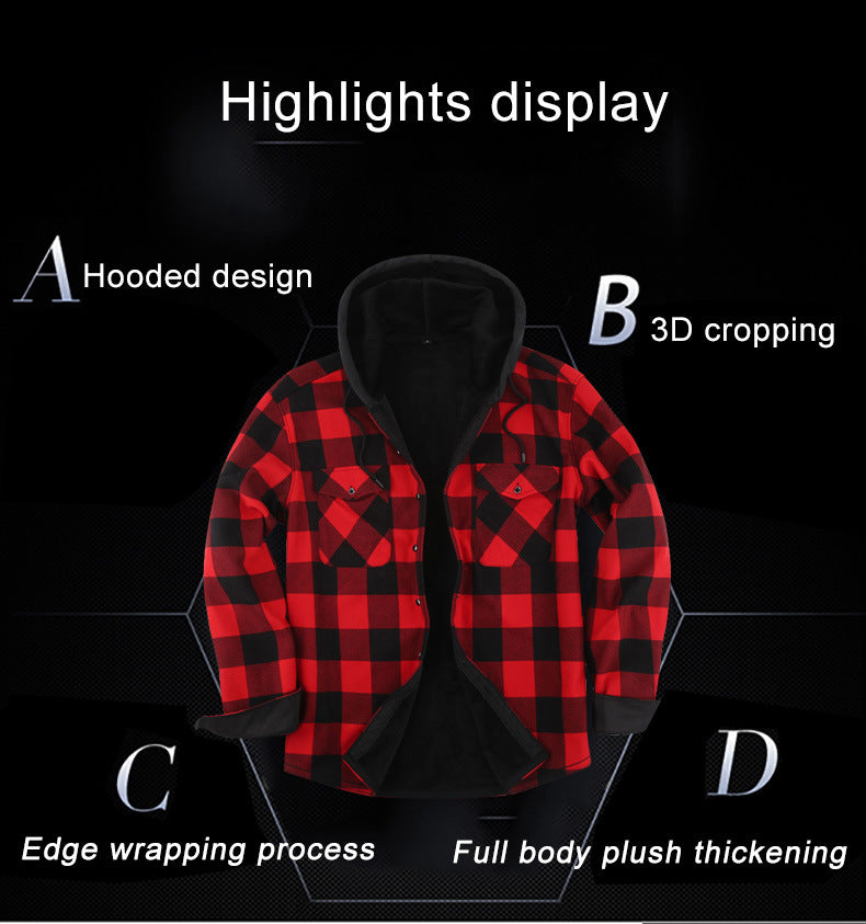 Warm Plaid Shirt Winter Fleece-lined Thickened Warm Shirt - O Retalho