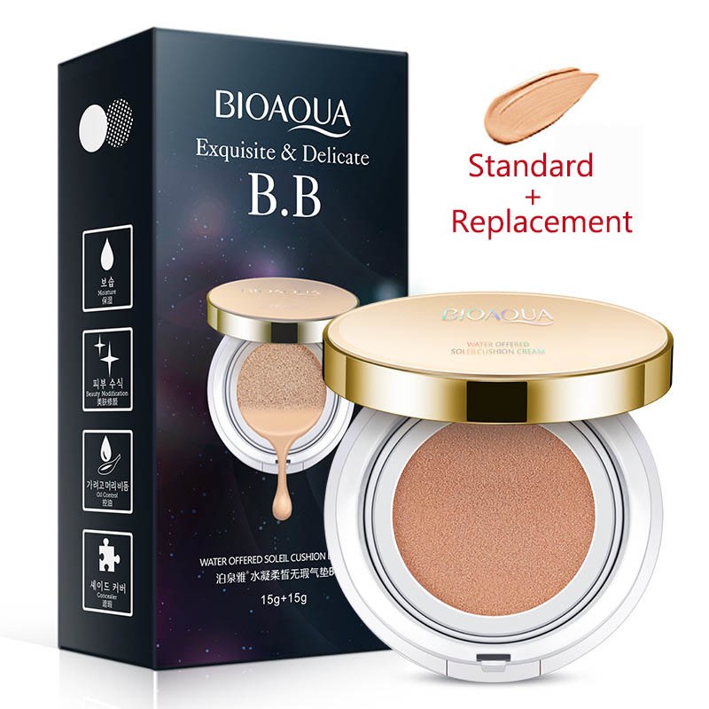 Bioaqua Almofada de Ar BB Creme 3 Cores Corretivo Hidratante Fundação Clareamento Maquiagem Impecável de Beleza Facial - O Retalho