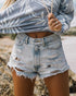Shorts de jeans rasgado de cintura alta para mulheres - O Retalho