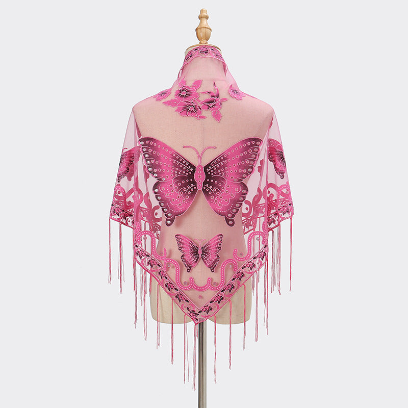 Lace Hollow-out Solid Color Triangle Women's Scarf - O Retalho