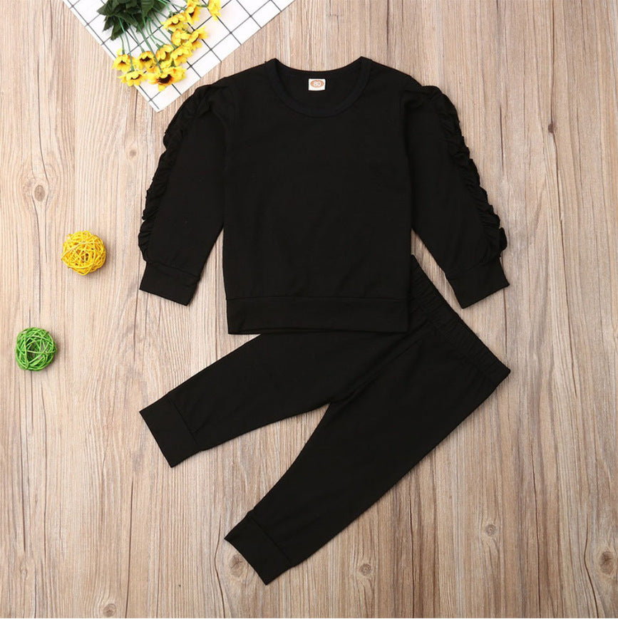 Newborn Baby Boys Girls Ruffles Jumper Solid Long Sleeve Sweatshirt Tops Pants Infant Kids 2Pcs Outfits Clothes Set Fall Clothes - O Retalho