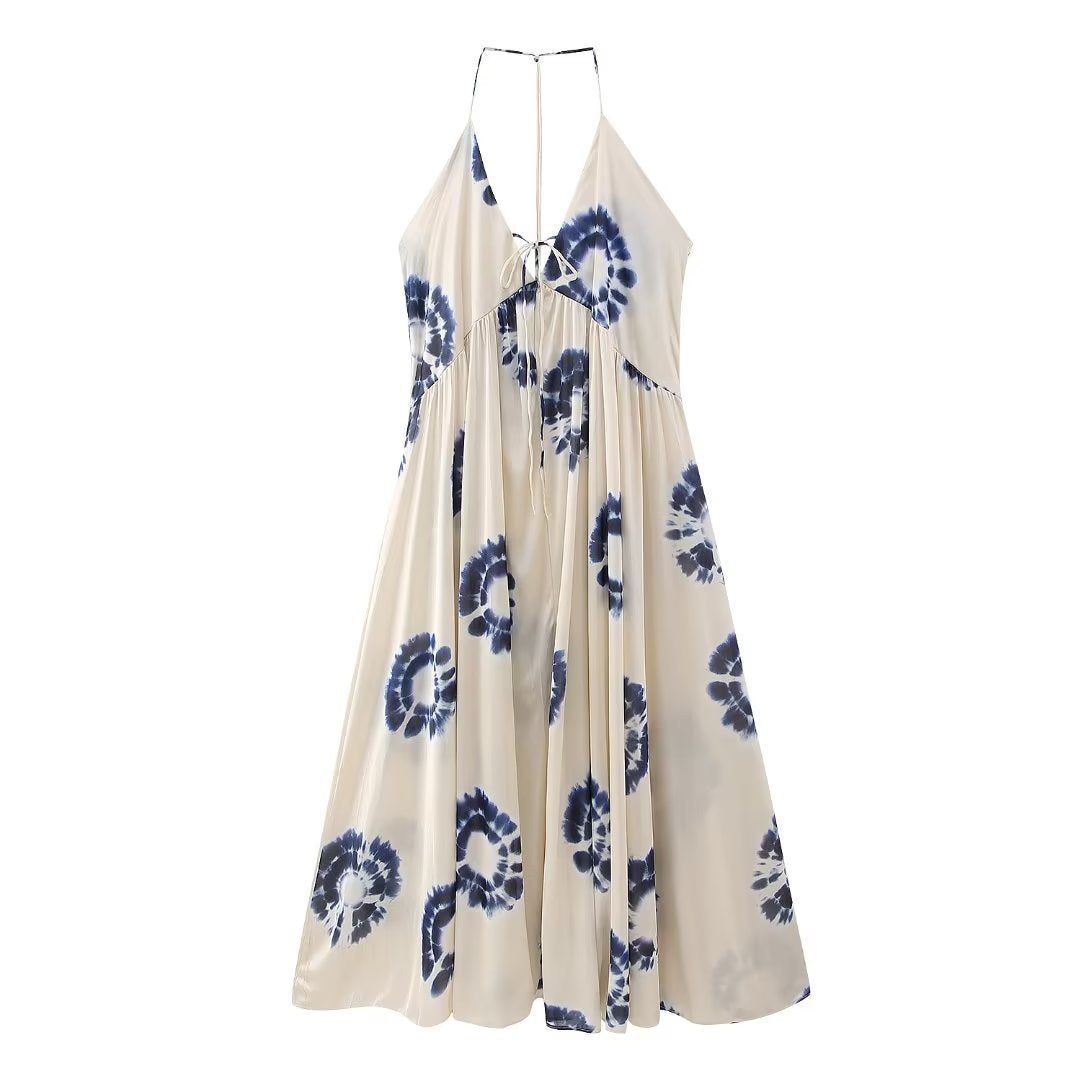Vestido com Estampa de flores azuis - O Retalho