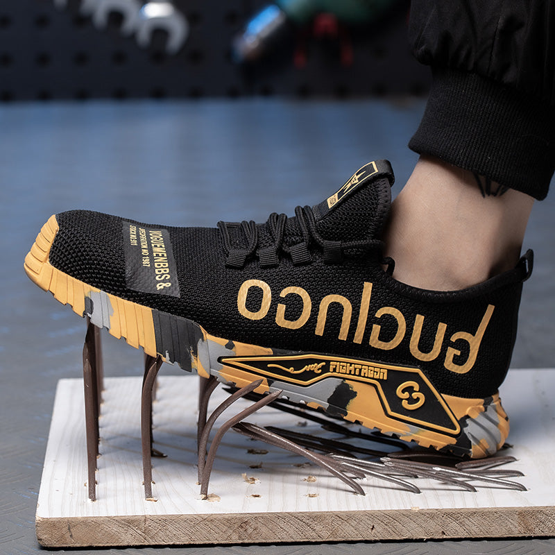 Sapatos de trabalho com biqueira de aço indestrutível para homens com estampa de letras - O Retalho