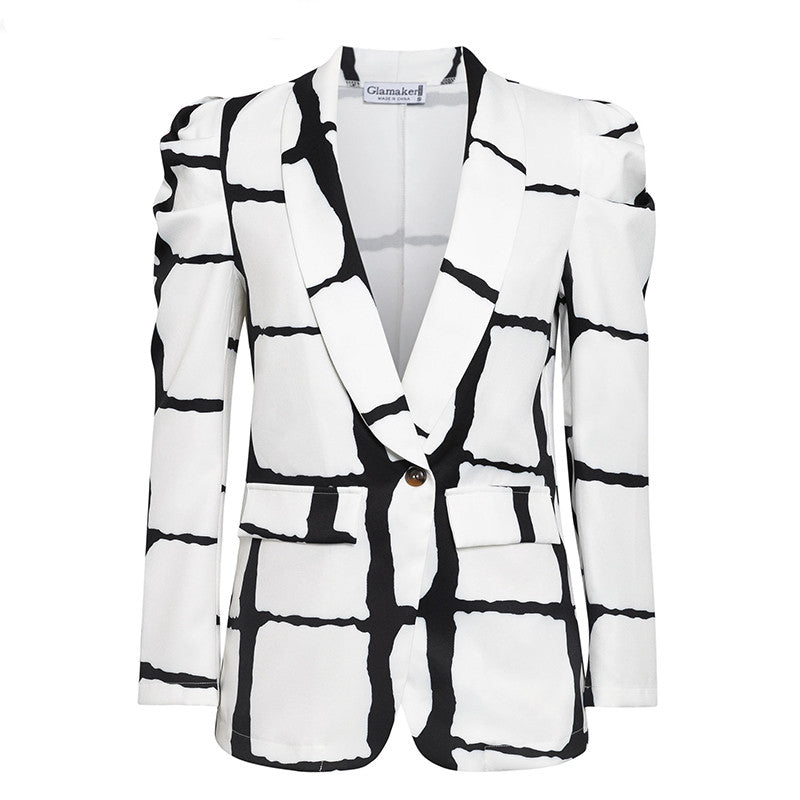 Blazer xadrez com decote em V profundo - O Retalho