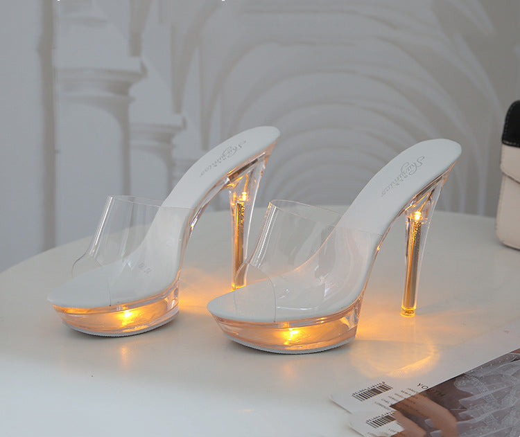 High Heel Luminous Fashionable Women Slippers - O Retalho