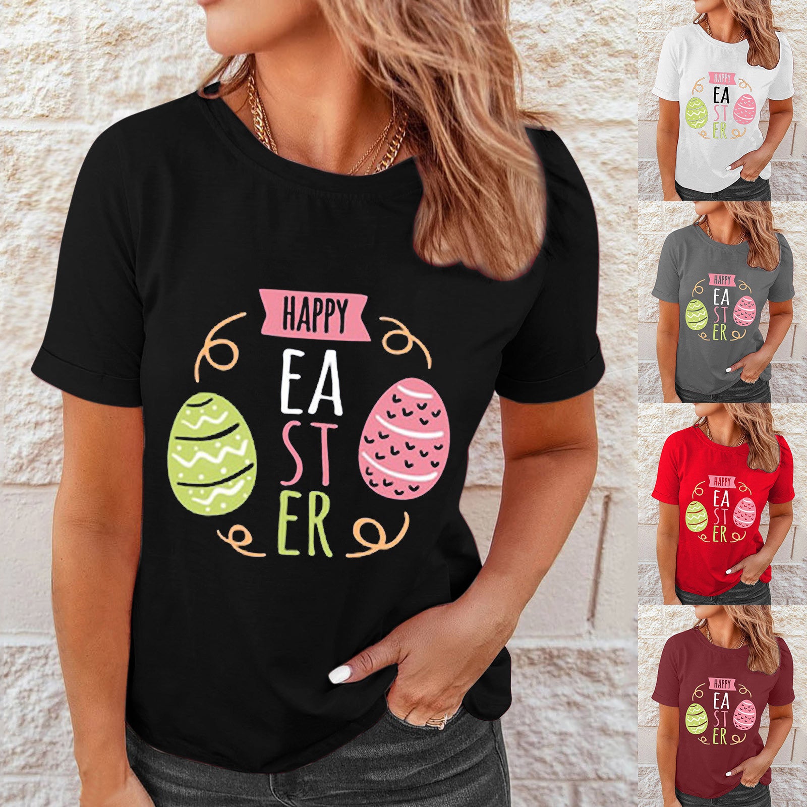 Camisa manga curta casual de estampa Páscoa - O Retalho