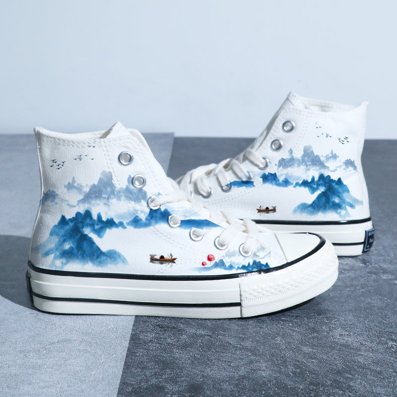 sapato de alta qualidade retrô com pintura de paisagem - O Retalho