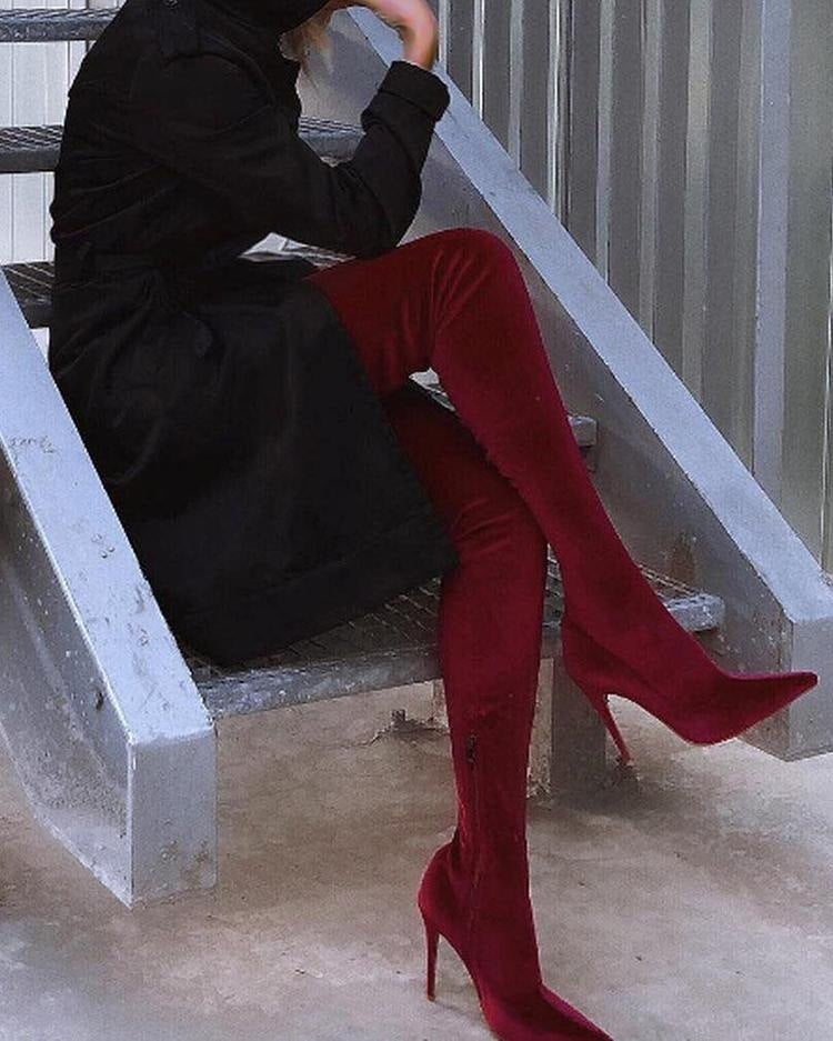 Botas de Cano Alto com Salto Elástico Pontiagudo para Mulheres - O Retalho