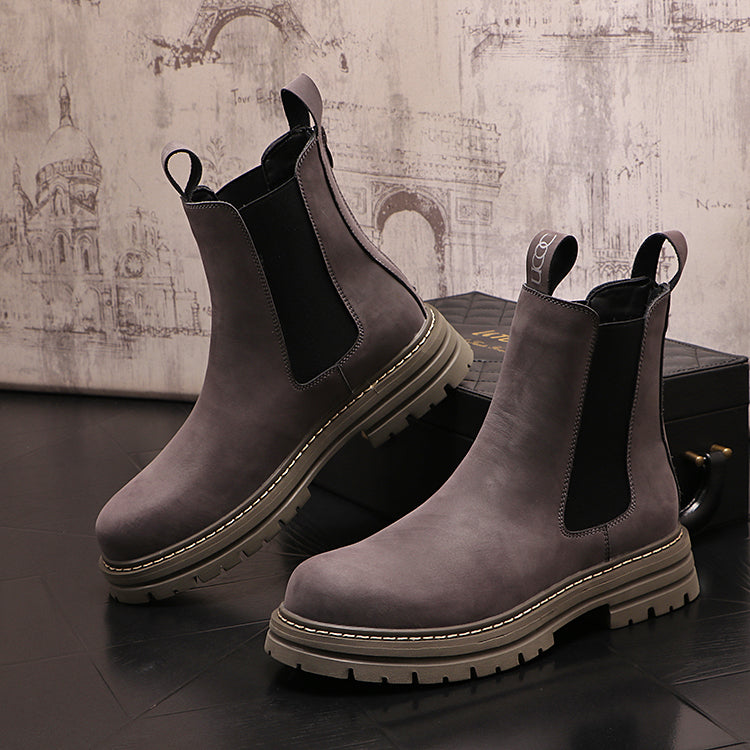 Botas casuais de couro com elástico nas laterais - O Retalho